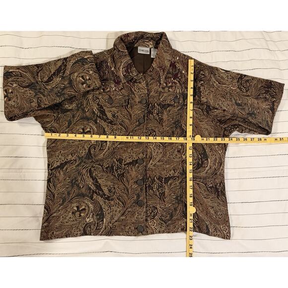 Chico’s | Wool Blend Jacket Blazer Chocolate Brown Gold Paisley Jacquard-Size XL - Picture 4 of 6